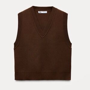ZARA Brown V-Neck Sweater Vest Size Medium | Minimalist Knit Layering Piece